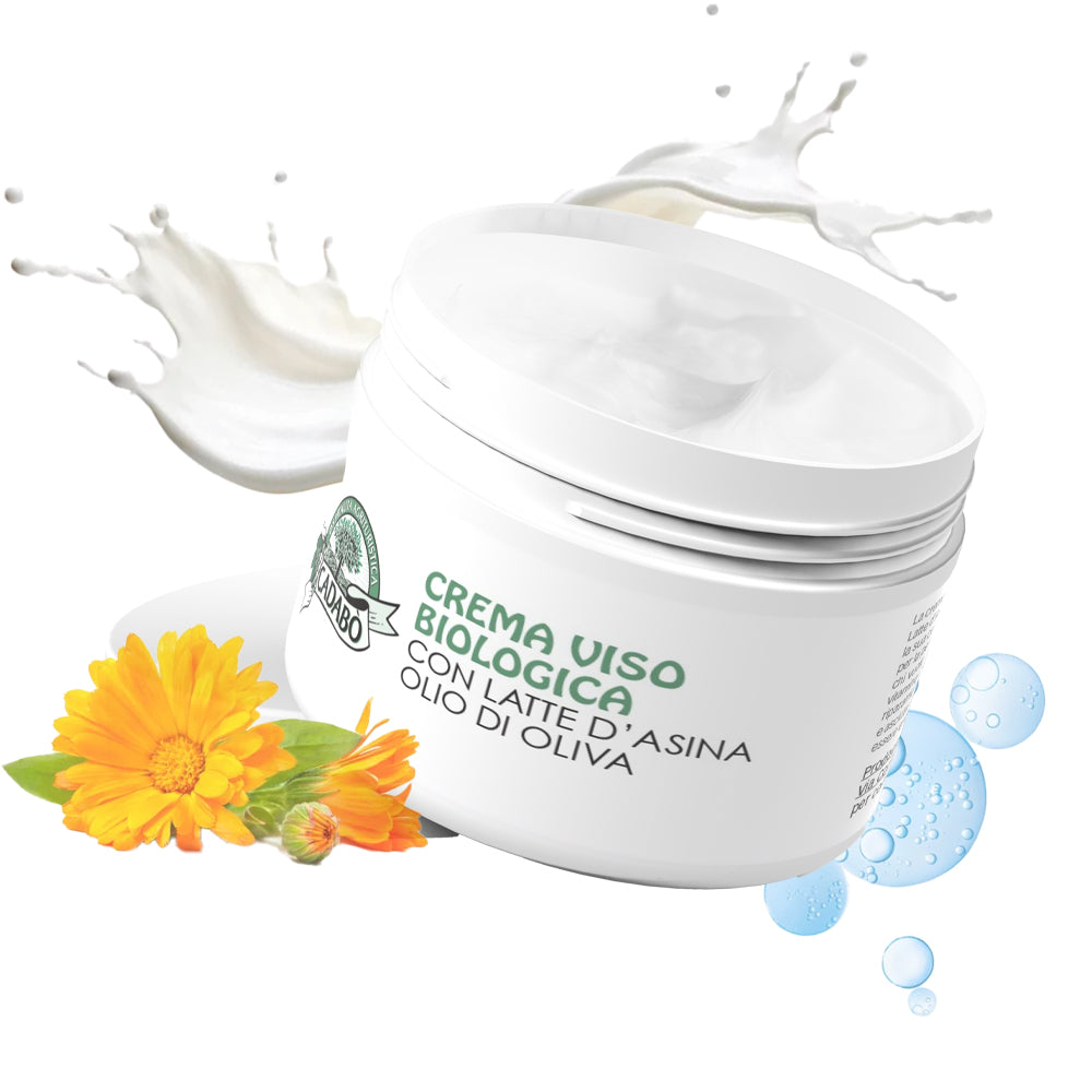 Crema viso idratante al latte d'asina con vitamina C, acido ialuronico e olio bio