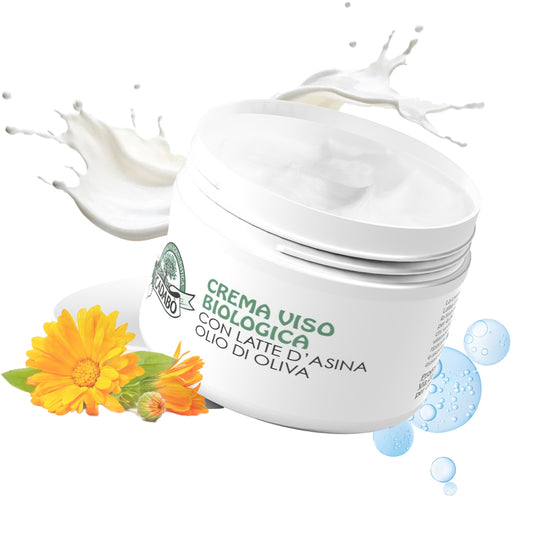 Crema viso idratante al latte d'asina con vitamina C, acido ialuronico e olio bio